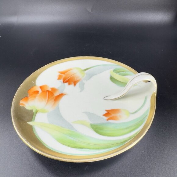 P T Bavaria Tirschenreuth Germany Porcelain Hand Painted Nappy Dish Plate Handle - Picture 10 of 14